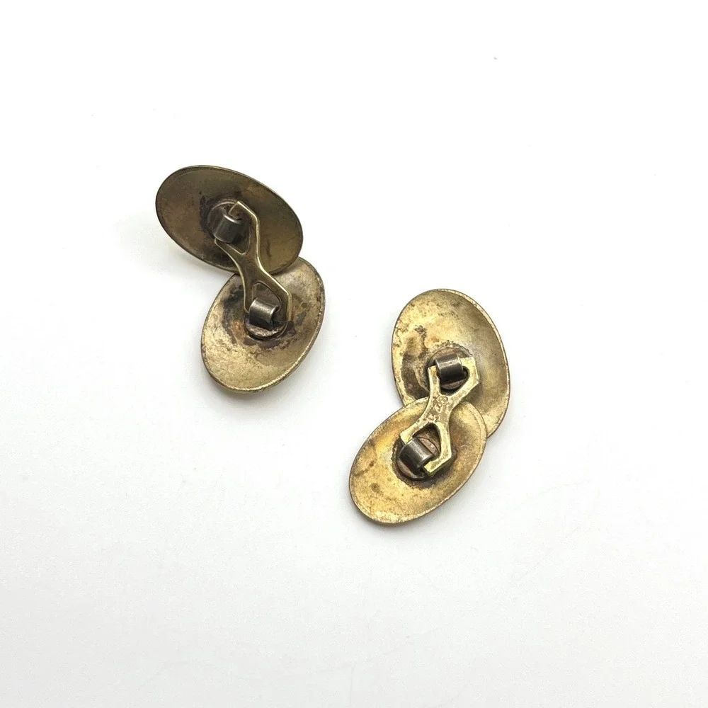 Vintage S&S‎ Gold Tone Etched Oval Double Sided Cufflinks Striped Floral Pattern